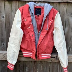 Therapy youth Large hooded faux leather jacket.NWT